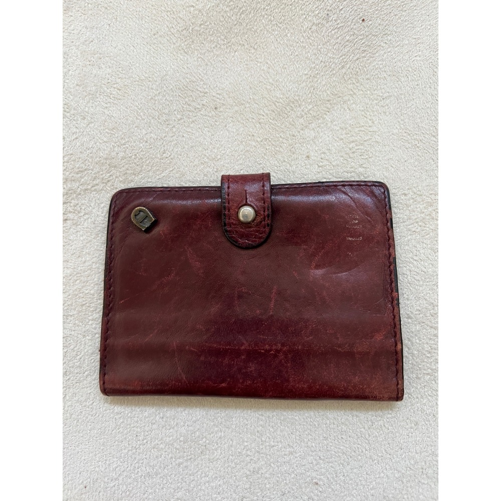 Etienne Aigner Vintage Leather Card Holder Wallet Burgundy Snap Tab Bifold